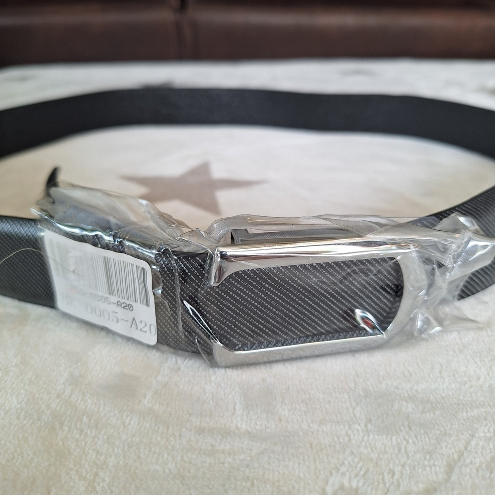 Mens 100% Leather Belt With Silver Covered Hardware Striped Pattern Party READ
